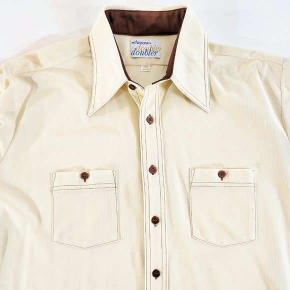 Vintage ARROW Doubler Men's 17 - 35 Button Up Polyester Shirt Contrasting Stitch - Picture 4 of 7